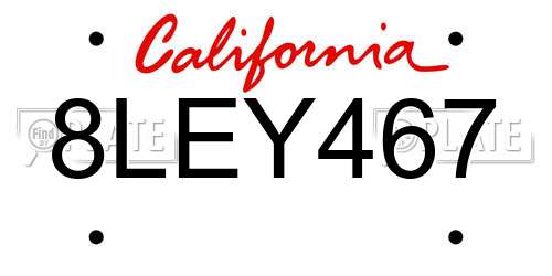 8LEY467 California License Plate