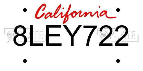 8LEY722 California License Plate