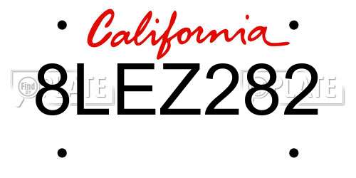 8LEZ282 California License Plate