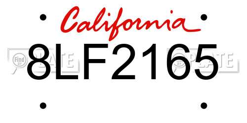 8LF2165 California License Plate
