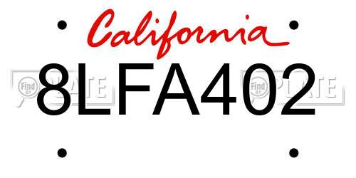 8LFA402 California License Plate