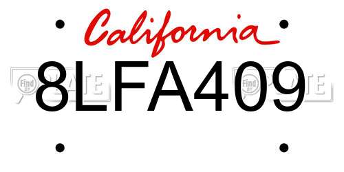 8LFA409 California License Plate