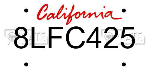 8LFC425 California License Plate
