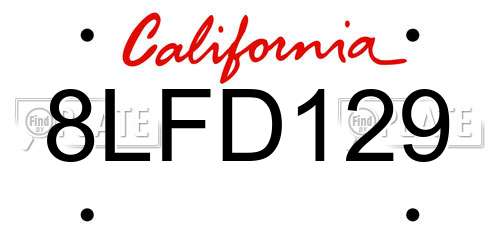 8LFD129 California License Plate