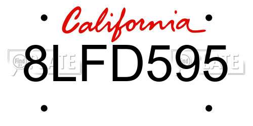 8LFD595 California License Plate