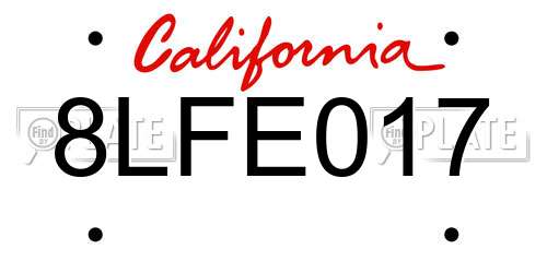 8LFE017 California License Plate
