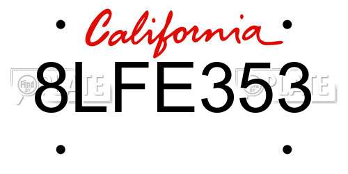 8LFE353 California License Plate