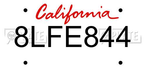 8LFE844 California License Plate