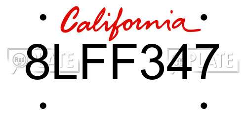 8LFF347 California License Plate