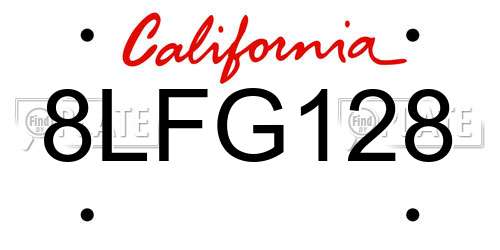 8LFG128 California License Plate