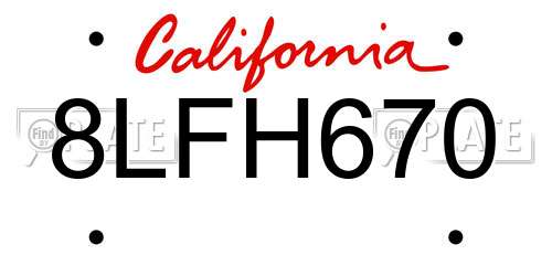 8LFH670 California License Plate