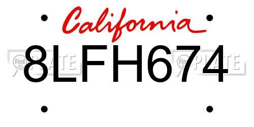 8LFH674 California License Plate
