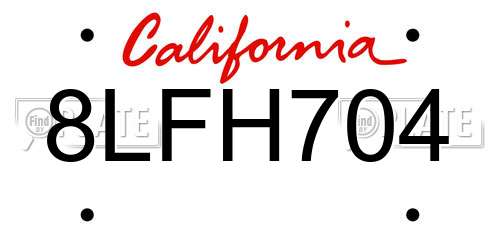 8LFH704 California License Plate