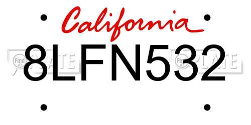 8LFN532 California License Plate