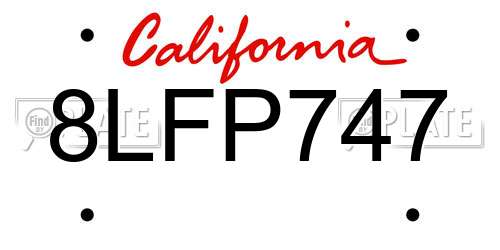 8LFP747 California License Plate