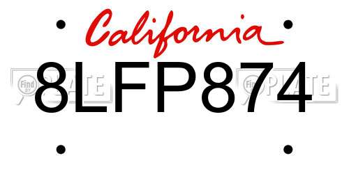 8LFP874 California License Plate