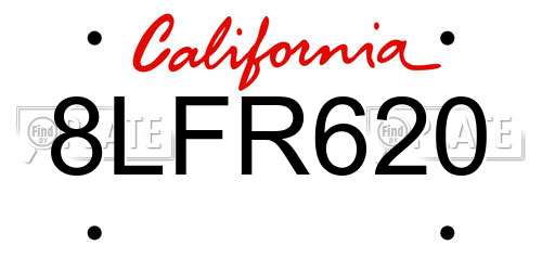 8LFR620 California License Plate