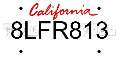 8LFR813 California License Plate