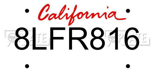 8LFR816 California License Plate