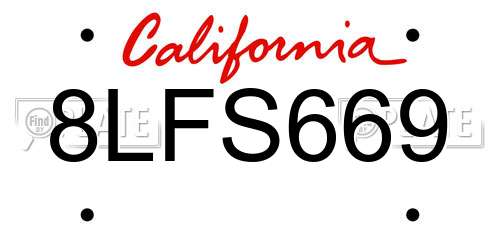 8LFS669 California License Plate