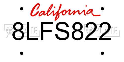 8LFS822 California License Plate