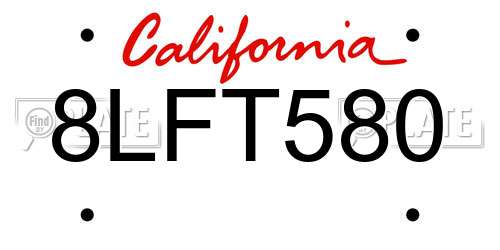 8LFT580 California License Plate