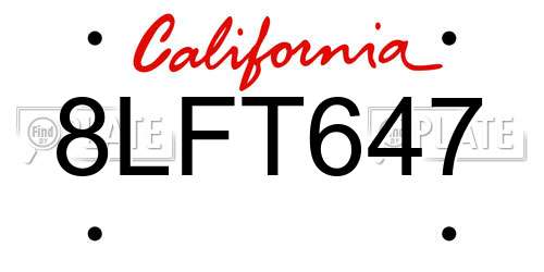 8LFT647 California License Plate