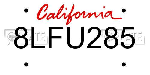 8LFU285 California License Plate