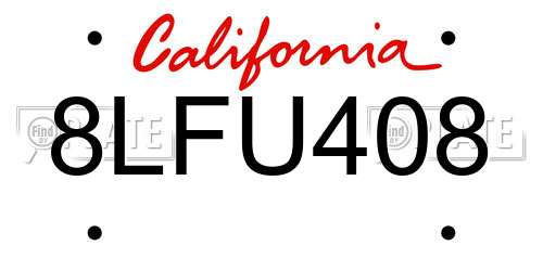 8LFU408 California License Plate