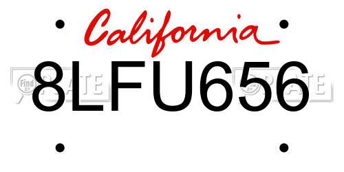 8LFU656 California License Plate