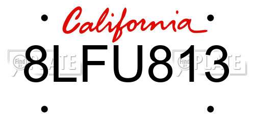 8LFU813 California License Plate