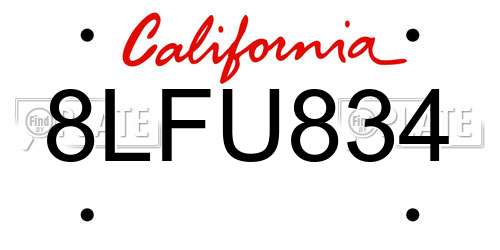 8LFU834 California License Plate