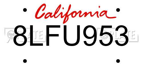 8LFU953 California License Plate