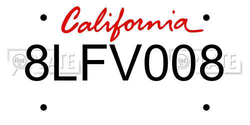 8LFV008 California License Plate