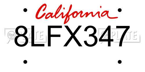 8LFX347 California License Plate