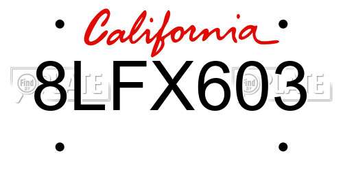8LFX603 California License Plate