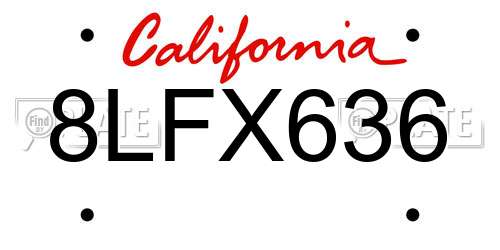 8LFX636 California License Plate