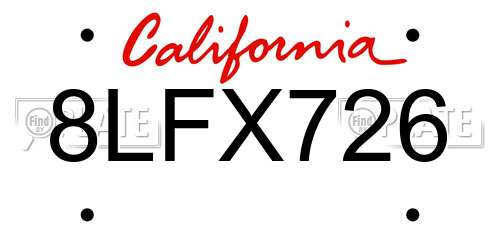 8LFX726 California License Plate