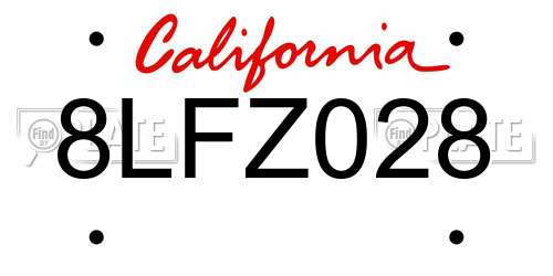 8LFZ028 California License Plate