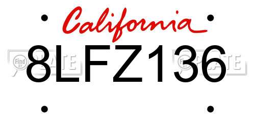 8LFZ136 California License Plate
