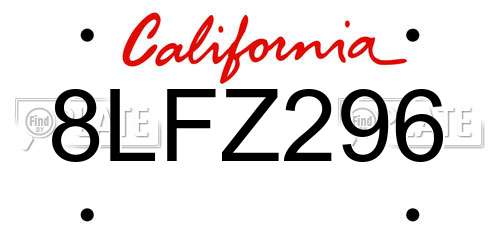 8LFZ296 California License Plate