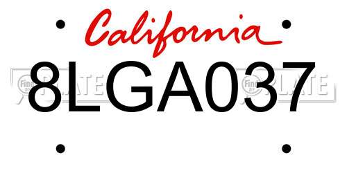 8LGA037 California License Plate