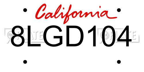 8LGD104 California License Plate