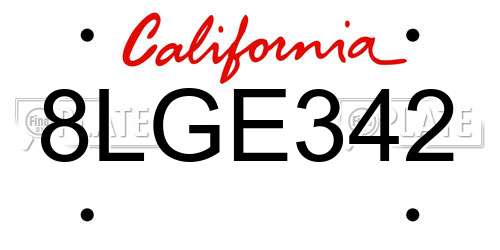 8LGE342 California License Plate