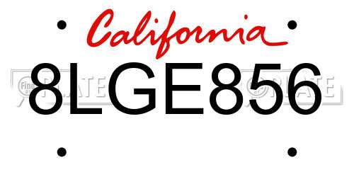 8LGE856 California License Plate
