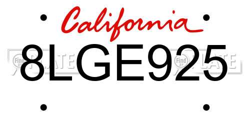 8LGE925 California License Plate