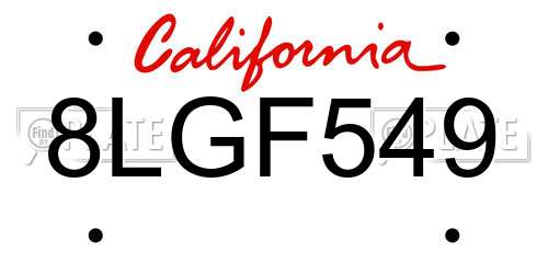 8LGF549 California License Plate