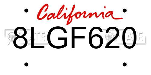 8LGF620 California License Plate