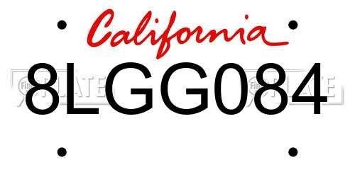 8LGG084 California License Plate