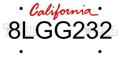 8LGG232 California License Plate